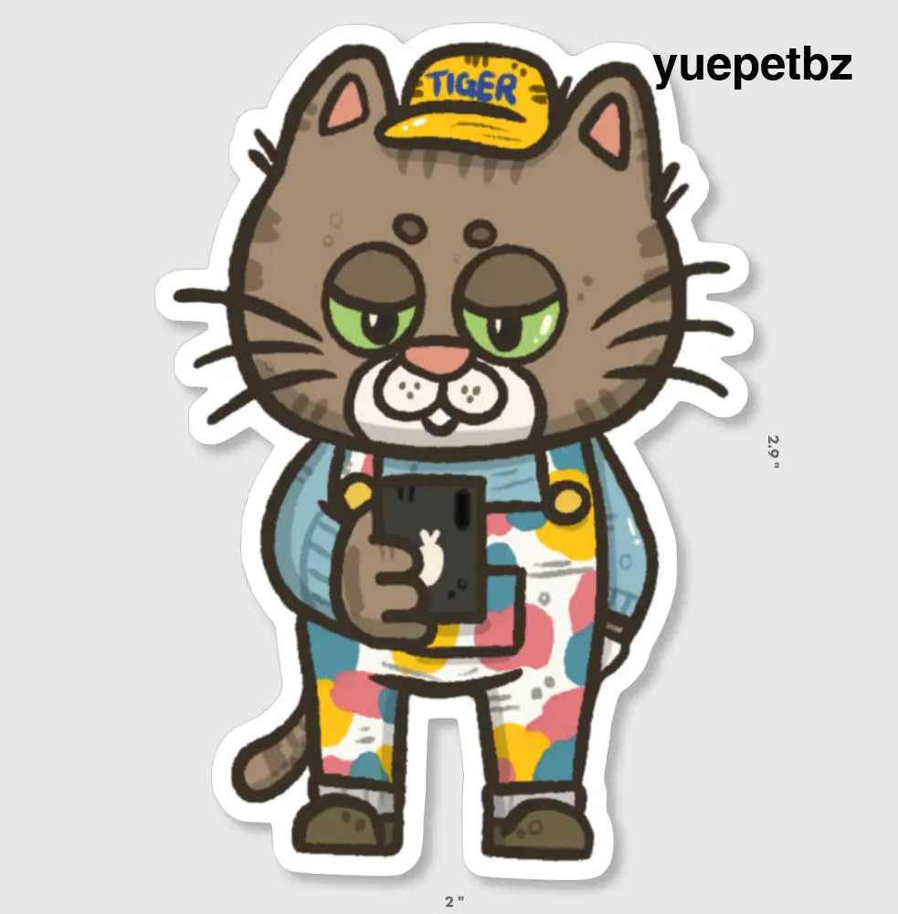 Cat with Overalls Vinyl Sticker - Sticker